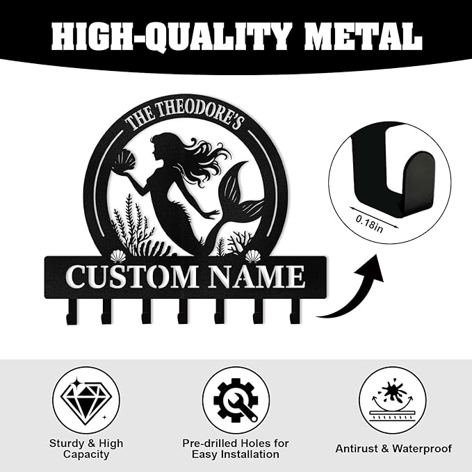 Personalised Beach Theme Key Holder for Wall, Tropical Style Key Holder Wall Mount, Decorative Key Rack Coat Hooks for Living Room Bathroom Kitchen Office Entryway, Home Decor Gifts