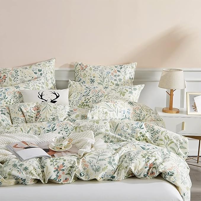 EAVD Botanical Floral Comforter Set Twin XL Soft Chic Cute Colorful Floral Leaves Print Bedding Set 1 Twin XL Comforter and 2 Pillowcases Vintage Garden Botanical Comforter Set for All-Season