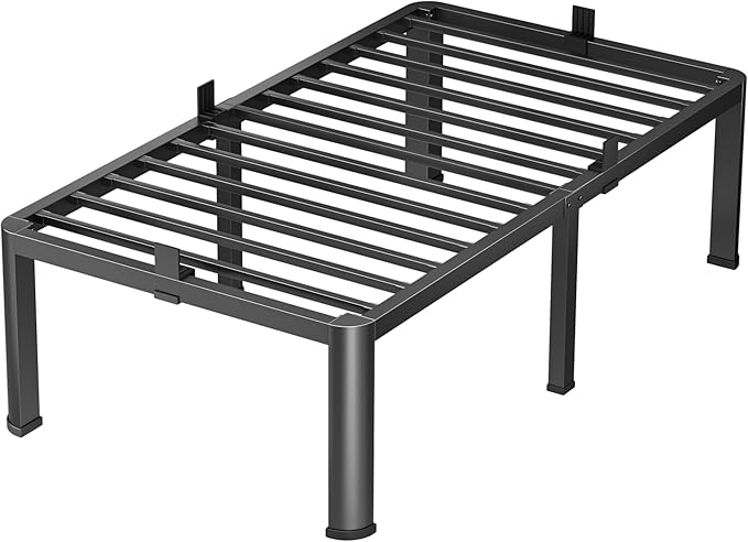 18 Inch Twin Heavy Duty 3500 lbs Bed Frame with Round-Corner Legs & Anti-Squeak Design – Quick Assembly Metal Platform, No Box Spring Needed
