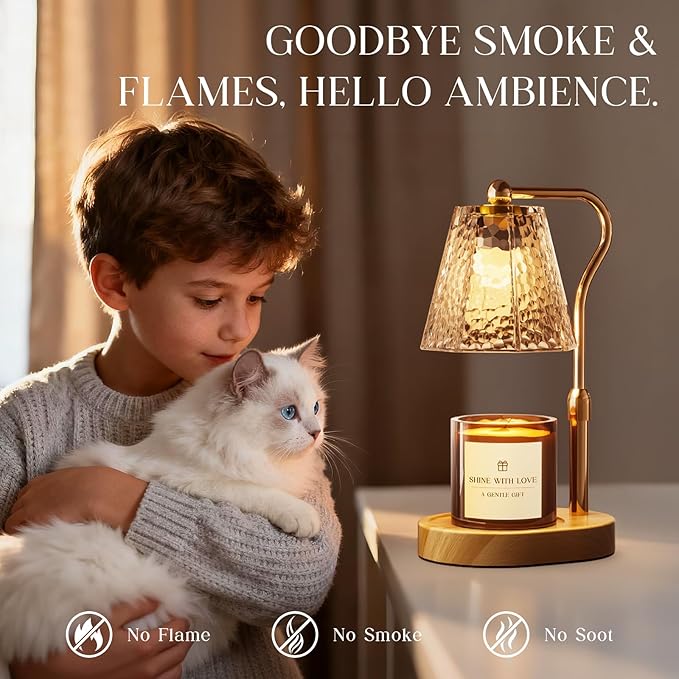 Candle Warmer Lamp with Timer Dimmable, Height Adjustable Wax Melt Warmer for Home Decor & New Home Bedroom, Vintage Candle Lamp for Scented Wax Jar Candles with 2 Bulbs,Birthday Gift for Women & Moms
