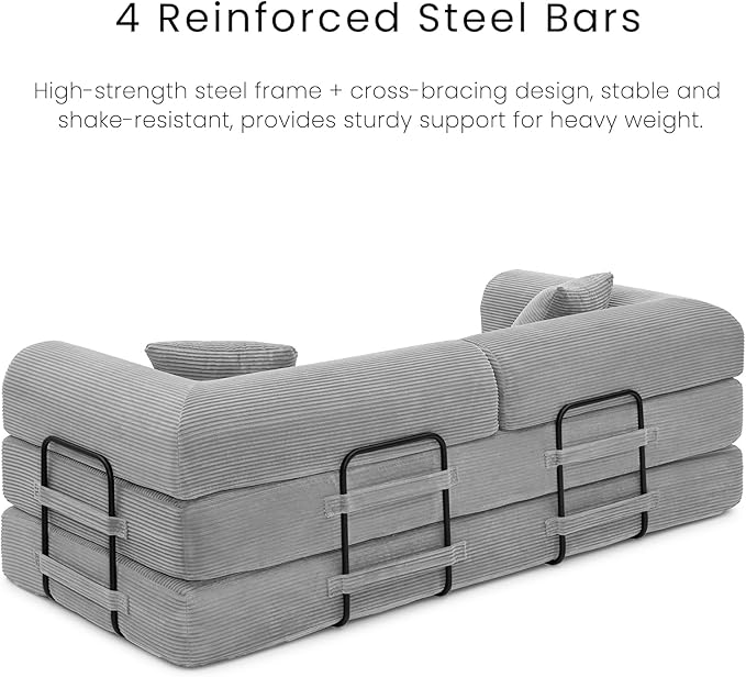 Compression Sofa - 79'' Convertible Sofa Bed, Boneless Couch in a Box, Modular Corduroy Foldable Sleeper Sofa with 2 Pillows, Loveseat Couches for Living Room (Corduroy Fabric, Light Grey)