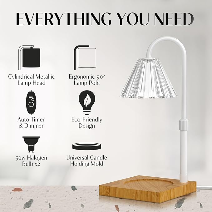 Candle Warmer Lamp with Timer and Dimmer & Includes 2 Bulbs, Electric Wax Candle Lamp Warmer for Jar Candles, Home Decor Aesthetic, and House Warming Gifts - White Glass