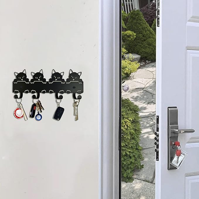 YXE Metal Key Holder Wall Mount, 8 Hooks, Key Organizer Rack for Kitchen, Entryway, Hallway, Bedroom, Black (M4)