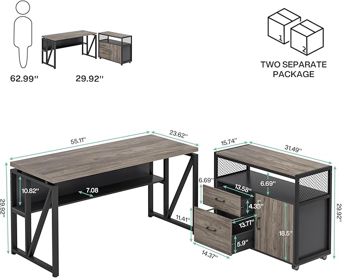 Tribesigns Office Desk with Drawers Sets, 55 inches L Shaped Computer Desk with Mobile File Cabinet,Big Executive Desk for Home Office Furniture Sets (Dark Oak, 55-inch)