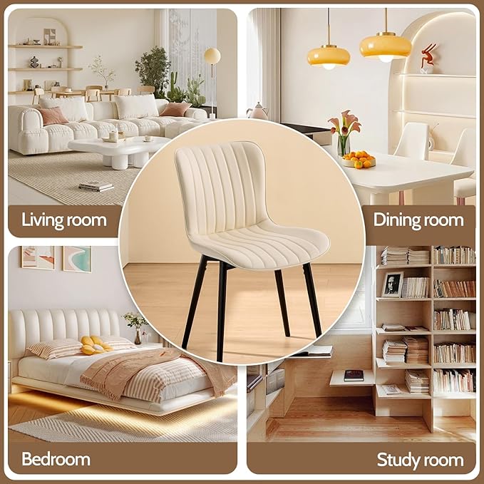 Modern Dining Chairs Set, Heavy Duty Upholstered Side Chairs with Faux Leather, Comfortable Cushions & Durable Metal Legs with Adjustable Feet, Perfect for Kitchen, Dining Room (Beige, Set of 4)