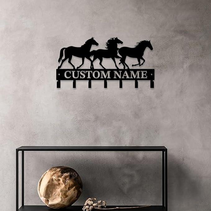 Personalized Custom Name Farm Horse Wall Key Hooks,Metal Horse Art Clothes Hooks,Metal Horse Wall Home Storage Decorative,For Front Door, Hallway, Kitchen, Bedroom,Keys,Hats (Style G)
