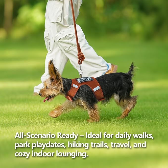 Dog Harness for Puppy – Adjustable Reflective Easy Put On Soft Mesh Vest for Small Dogs with 2 Patches (Carmel Brown,S)