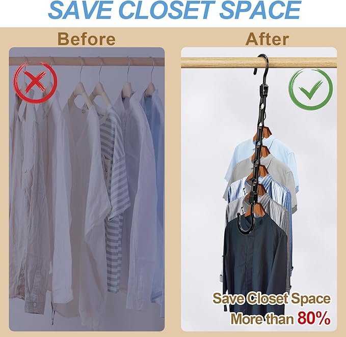 24 Pack Hangers Space Saving Magic Space Saver Storage Smart Plastic Clothes Hanger Organizer Closet Organizers and Storage for Closet Wardrobe Apartment College Dorm Room Essentials, Black