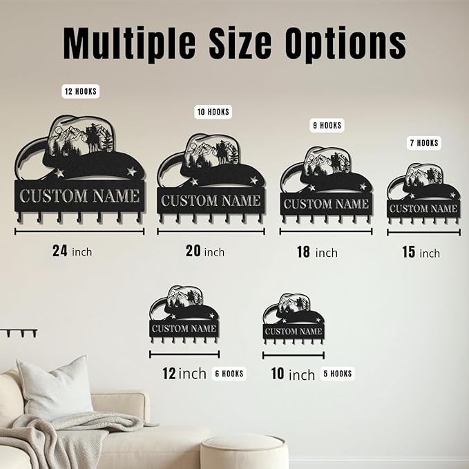 Personalized Key Holder for Wall, Custom Metal Cowboy Key Hooks with Name, Meta Jacket Holder Hooks Organizer Rack, Jacket Hanger Decor for Kitchen, Entryway, Hallway, Office, Doorway