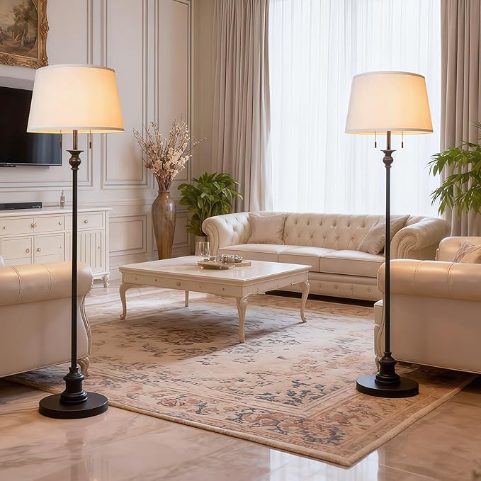 Standing Lamp, Living Room Lamp with Remote, Dimmable Floor Lamp with APP Control, 3 Color Temperatures, Stepless dimming, Farmhouse Floor Lamps for Bedroom, 2 Bulbs(Included)