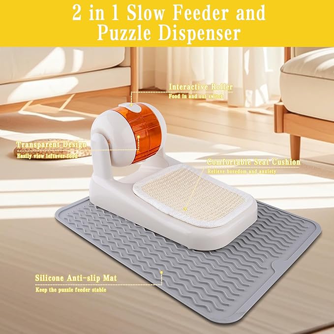 Cat Puzzle Feeder,Adjustable Difficulty Interactive Cat Food Treat Dispenser,Slow Feeder Dog Bowl Stimulate Brain Training Pet Treat Puzzle Toys with Anti-Slip Mat for Dog Small Animals (White)