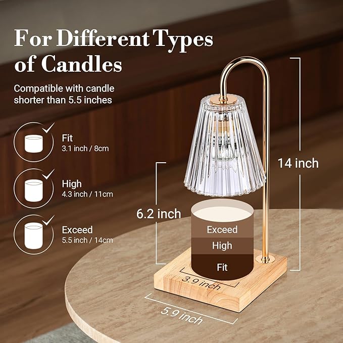 Marycele Large Candle Warmer Lamp with Timer, Electric Wax Melt Warmer Clear Glass, Gifts for Mom Women Her, Vintage Candle Lamp for Office Room Home Decor