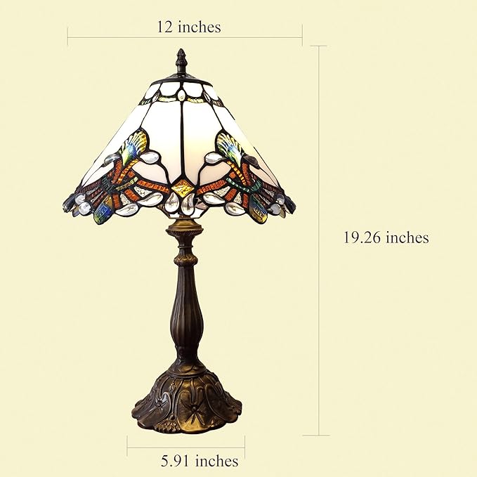 Tiffany Lamp White Baroque Style Stained Glass Lamp 12X12X19 inch Vintage Bedroom Table lamp 3-Way Tiffany Style Reading Desk Light for Home Living Room Office Include Light Bulb