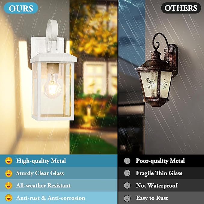 BesLowe 2-Pack Outdoor Wall Light Fixtures, Exterior Lighting Fixtures Wall Mount, Waterproof Porch Lights Outdoor Wall Sconces Lanterns, Modern Outside Lights for House Front Door Garage, White