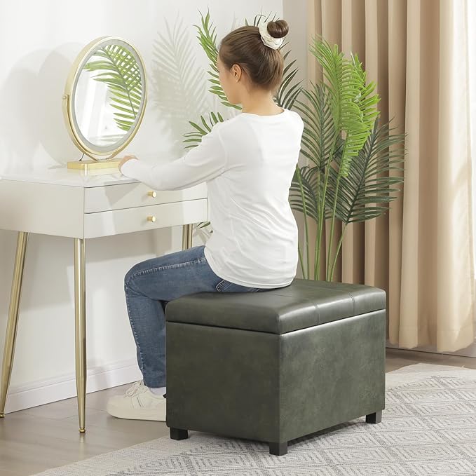 Joveco 24" Faux Suede Storage Ottoman Bench, Rectangle Foot Rest Stool for Living Room, Bedroom, Entryway, Moss Green