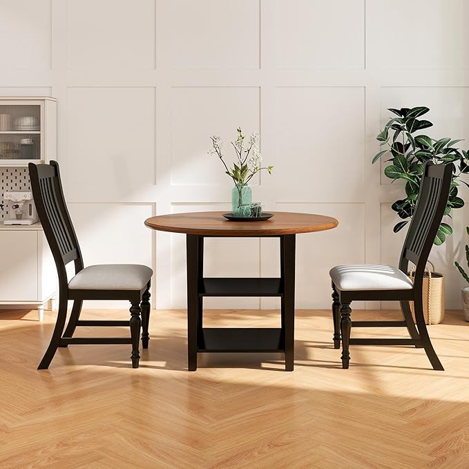 Giantex Wood Dining Chairs Set of 4, Farmhouse Black Kitchen Chairs with Solid Wood Frame, Max Load 355 Lbs, Armless Upholstered Dining Side Chairs with Cushion Seat, Slat Back Dining Room Chair