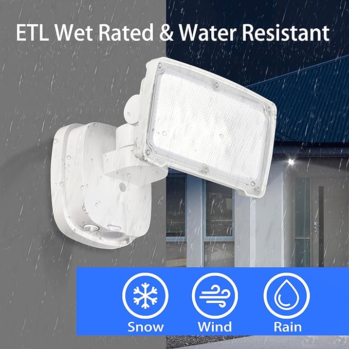 26W Flood Lights Outdoor, Integrated LED Security Light Fixture with 1 Adjustable Head, Adjustable Brightness and Color, Dusk to Dawn Exterior LED Outdoor Light for Garage Yard Porch 2-Pack (White)