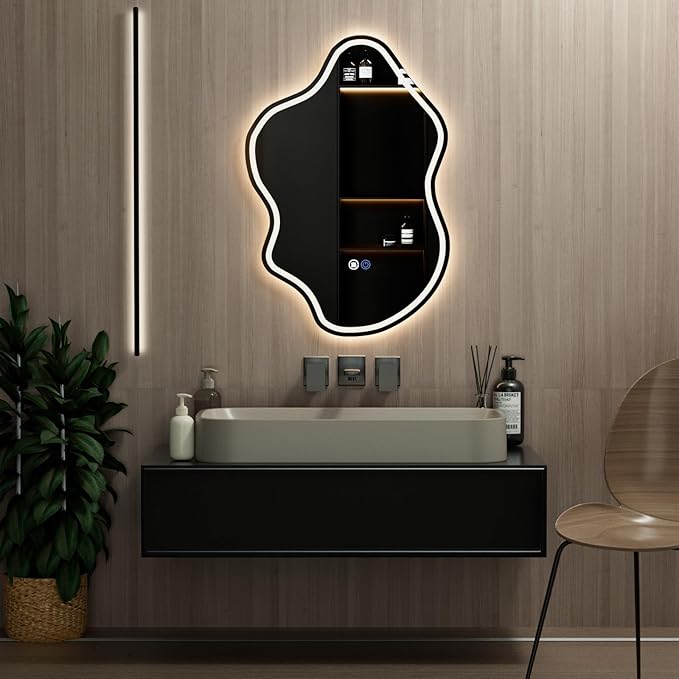 32"x 22" Irregular LED Bathroom Mirror with Lights,Cloud Smart LED Mirror for Bathroom,Dimmable Lighted Bathroom Mirror with Anti-Fog, Backlit and Front Lighted Asymmetrical Vanity Mirror