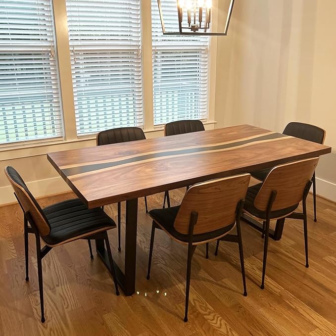 LUNLING Dining Chairs Set of 2 Mid Century Modern Retro Faux Leather Chair with Walnut Bentwood Upholstered Seat Metal Legs Chairs,Adjustable Foot for Kitchen Dining Room Chairs(Black)