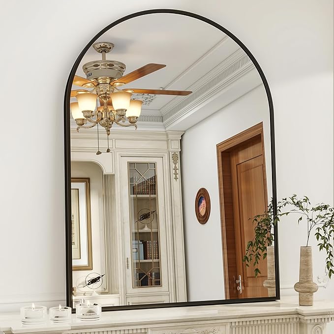 32"x48" Arched Bathroom Mirror with Aluminum Frame Arched Wall Mounted Vanity Mirror for Entryway, Bedroom, Living Room, Black