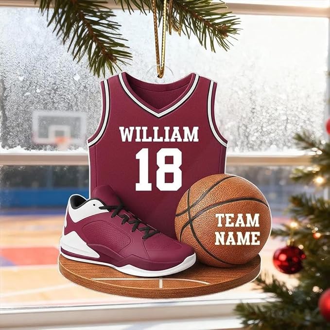 Custom Basketball Christmas Ornaments 2025, Custom Name Basketball Acrylic Christmas Tree Decorations, 2D Flat Baller Ornaments for Tree 01