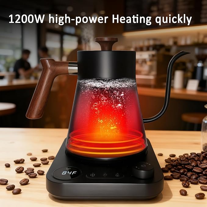 Gooseneck electric kettle,Auto Boil Detection, with Variable Temperature Control, Stainless Steel Inner, Ultra-Quiet 304 Stainless Steel,1200W Quick Heating, for Coffee, Tea & Milk, 0.9L