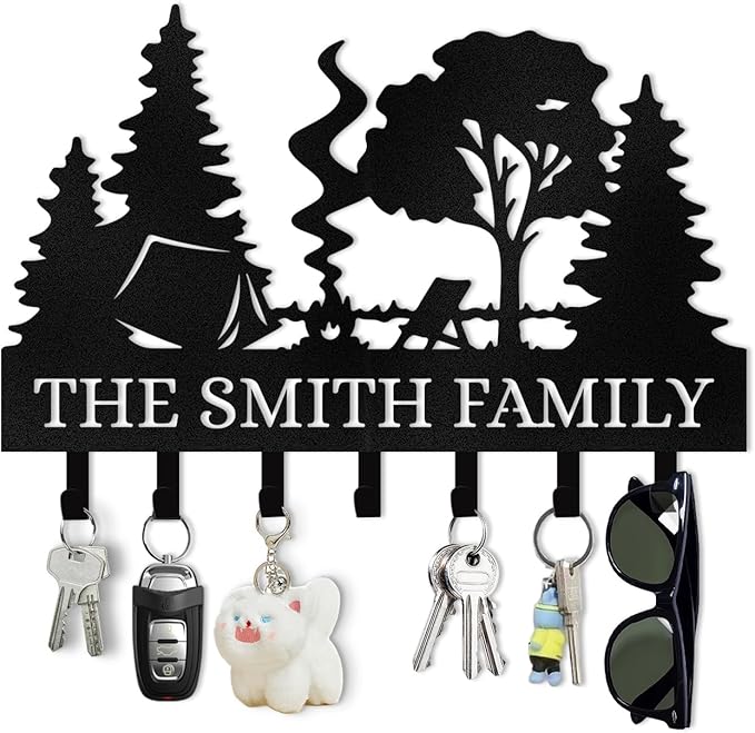 Personalized Metal Key Holder Wall Mount, Custom Name Camper Key Holder for Wall, Camping Decor, Key Hanger Organizer for Entryway Front Door Hallway Office, Housewarming Gifts Color06