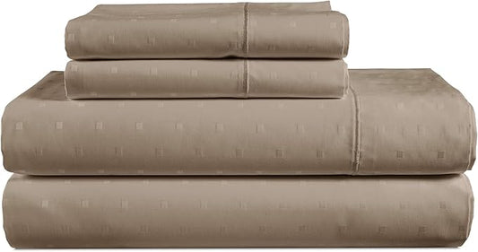 LANE LINEN 100% Egyptian Cotton Bed Sheets - 4PC Full Sheets Set, Long Staple Bedding Sheets, Sateen Weave, Luxury Hotel Sheets, Fits Upto 16" Mattress, Swiss Dot - Taupe