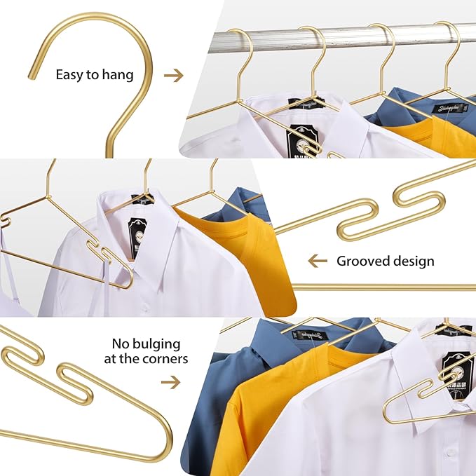 VWV 20 Pack Gold Aluminum Hangers, 16.5 Inch Smooth and Durable Metal Shirt Dress Hanger, Lightweight and Sturdy Metal Hanger, Suit Jacket Dress Hangers