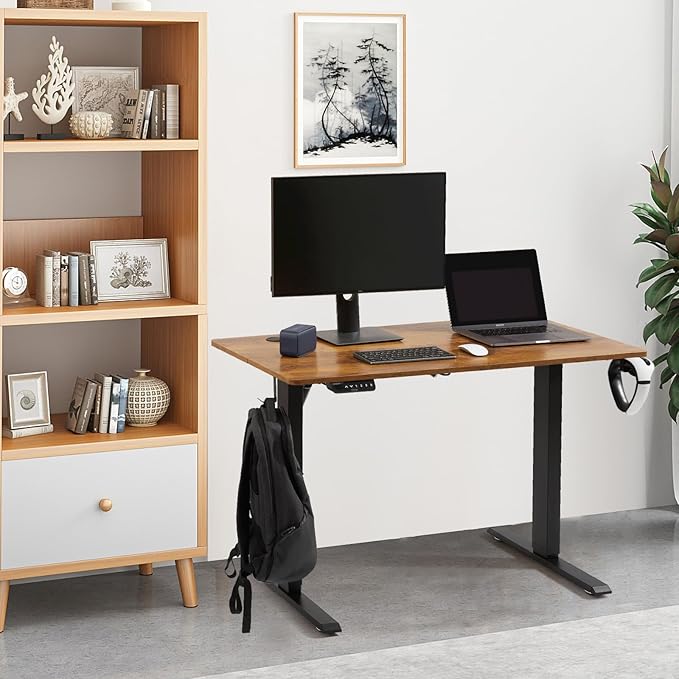 VEVOR Height Adjustable Desk, 47.2 x 23.6 in, Support 180 lbs, Electric Standing Desk with 3 Memory Presets, Sturdy Dual Metal Frame, Versatile Computer Sit Stand up Desks, Suitable for Home Office