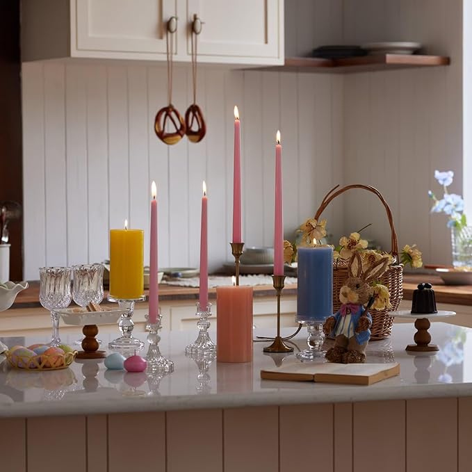 New Burning Formula Unscented Dripless 10-Inch Taper Candles Set of 12 - Pink, for Wedding, Dinner - Smokeless, Long Burning - Hand Poured, Colored Tall Candlesticks - Rosa