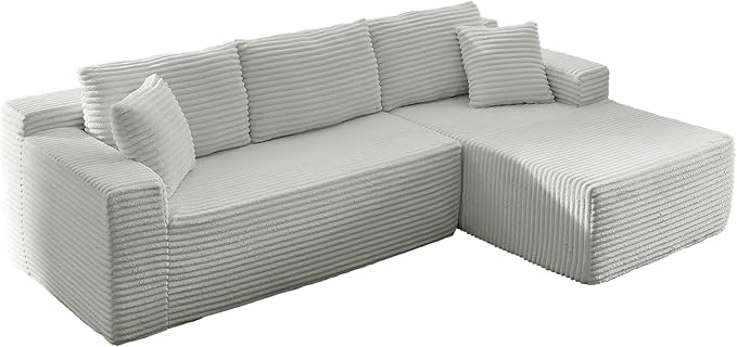 Modular Cloud Sectional Couch with L-Shape Chaise,Modern Upholstered Couches with Deep Seat,Corduroy Sponge Compressed Sofa for Living Room, Bedroom,No Assembly Required(Light Gray)