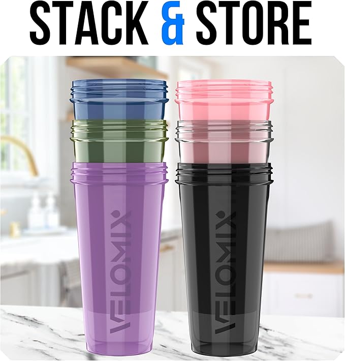 VELOMIX -6 PACK- 28 OZ Protein Shaker Bottles for Protein Mixes, Shaker Cups for Protein Shakes, Large Shaker Bottle Pack, Shaker Cup, Shakers for protein Shakes (Core Series)