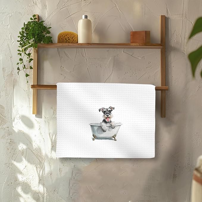 Funny Schnauzer Dog Hand Towels Set of 2, Gifts for Miniature Schnauzer Dog Owners Lovers, Puppy Pet Decor for Bathroom, Pet Lovers Gifts Toilet Hand Towels for Bathroom Washroom, 16x24In