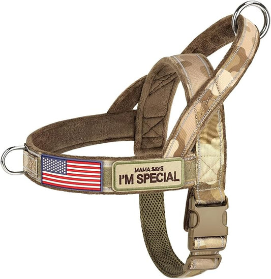 Forestpaw No Pull Dog Harness with Flannel Lining, Reflective Escape Proof Vest for Medium Dogs, Quick Release Comfortable for Walking Training (Includes Patches),Brown Camo M