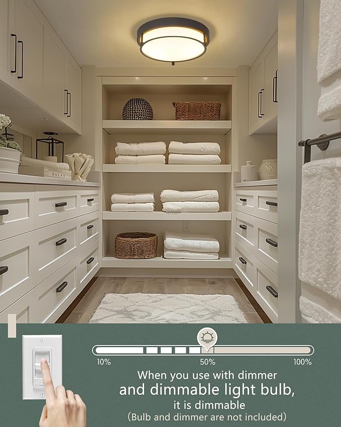 12 inch Flush Mount Ceiling Light, 2-Light Close to Ceiling Light Fixtures with Oil Rubbed Bronze Finish for Bathroom Bedroom Kitchen Hallway, 4822-ORB