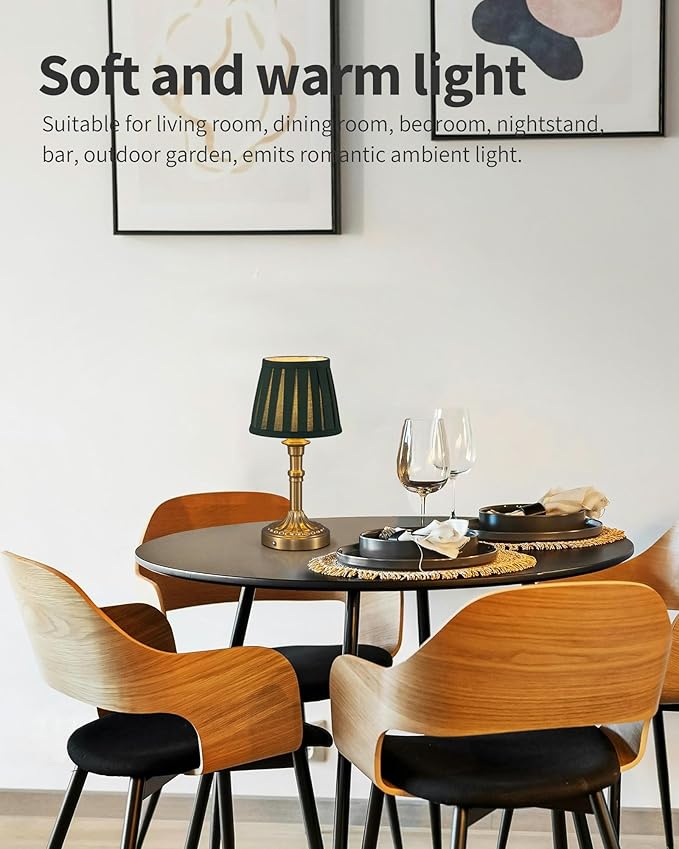 KDG Cordless Portables Table Lamp Set of 2, LED Fabric Shade Small Desk Lamps, 5000mAh Battery Powered Lighting, 2700K Stepless Dimmable Light for Living Room, Dining Room, Bedroom (Bronze+Green)