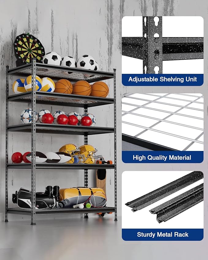 WORKPRO 5-Layer Heavy Duty Metal Storage Rack, 48”W x 24”D x 72”H, Adjustable Shelving Unit with 4000 lbs Total Load Capacity, for Garage, Kitchen, Bathroom, Warehouse