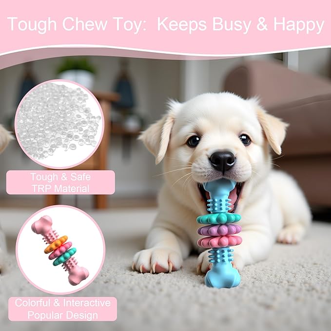 Puppy Teething Toy, Indestructible Dog Chew Toys for Aggressive Chewers, Interactive Bone Dog Toy for Small & Medium Breeds, Tough Puppy Toys to Keep Them Busy and Clean Teeth