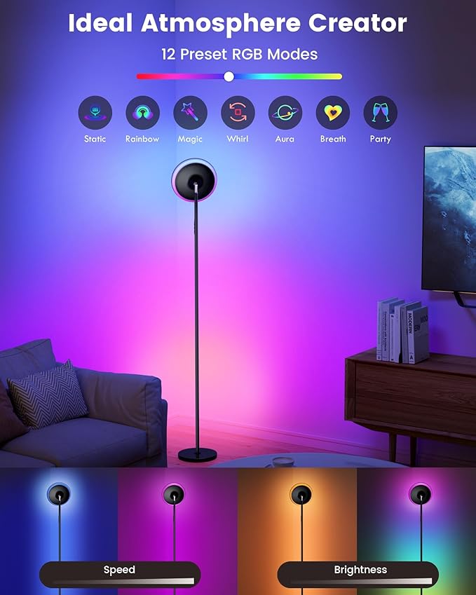 UFO Floor Lamp 71in, Upgraded 42W 3700LM LED Torchiere Floor Lamps for Living Room, Modern Tall Bright Standing Light with Remote, Dimmable Sky Light,1/2/3H Timer for Bedroom,Office(Black)