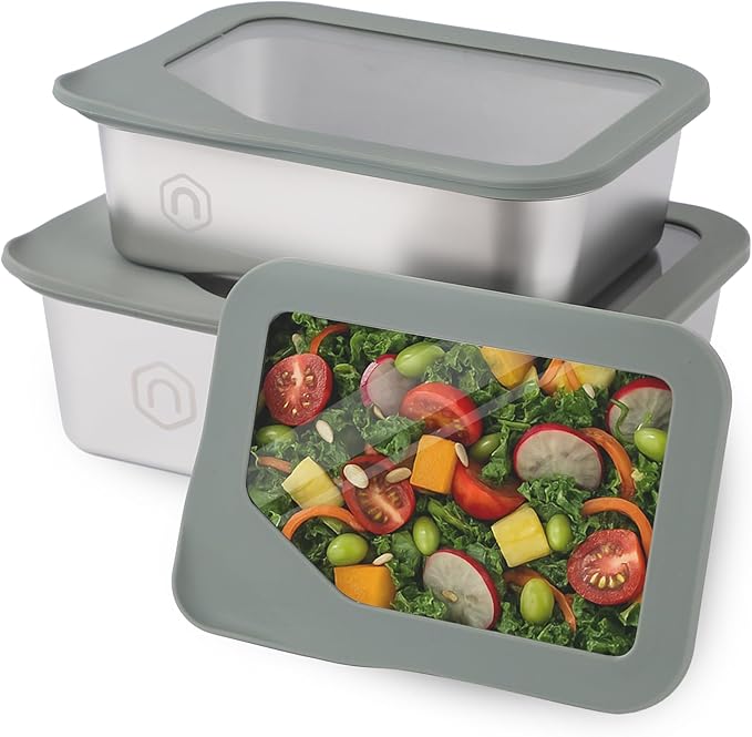 Meal Prep Containers, 3 Size-21/40/74oz Glass Food Storage Containers with Leak Proof Airtight Lids, Stainless Steel Bento Lunch Boxes, Kitchen Storage for Oven, Freezer, Dishwasher