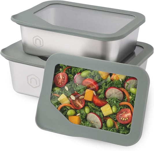 Meal Prep Containers, 3 Size-21/40/74oz Glass Food Storage Containers with Leak Proof Airtight Lids, Stainless Steel Bento Lunch Boxes, Kitchen Storage for Oven, Freezer, Dishwasher