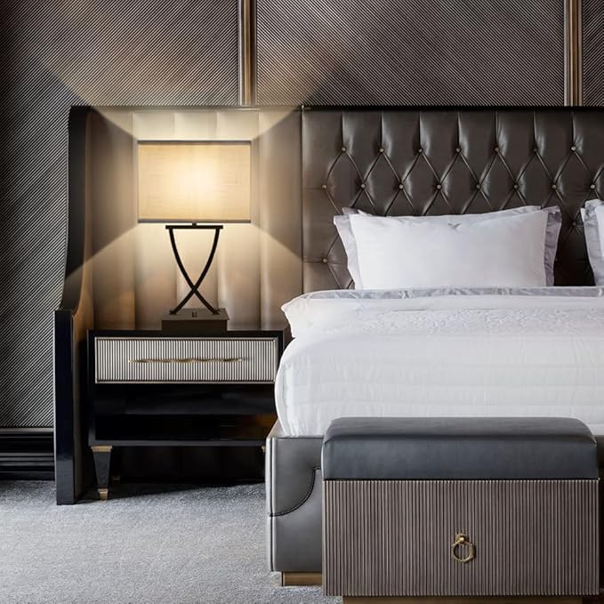 Fully Dimmable Medium Table Lamp for Bedroom with Type C/USB Charging Port and 1 AC Outlet White Shade 21.38" Bedside Nightstand Lamp for Bedroom Living Room Office and Hotel Bulb Included