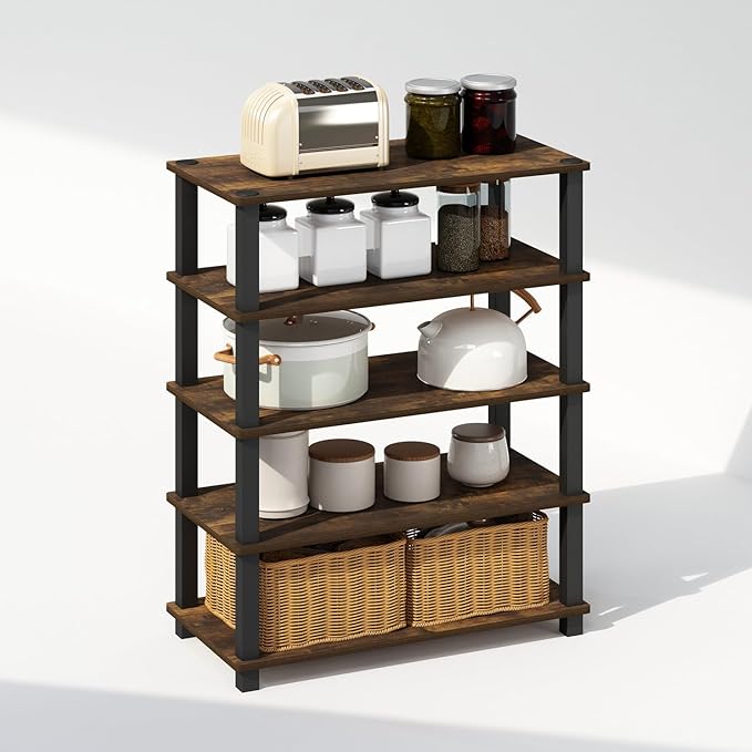 Furinno Turn-S-Tube Storage Shelves Set of 2, 3-Tier Stackable Standing Shelf, Open Corner Shelf, for Organization and Storage, Living Room, Garage, Home Office, Amber Pine