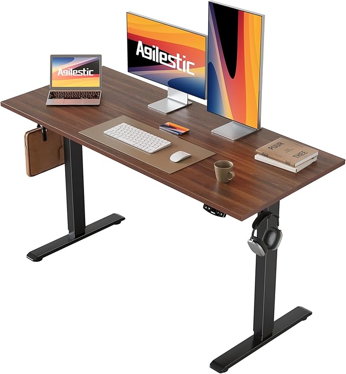 Agilestic Electric Standing Desk, 48 x 24 Inches Height Adjustable Desk, Sit Stand up Desk for Work Office Home, Ergonomic Rising Computer Table with Memory Preset, Dark Walnut