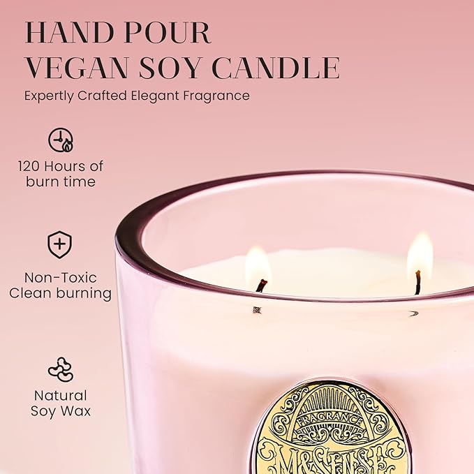 M&SENSE Large Two-Wick Soy Candle | Saltwater Rose & Pink | 19.8 oz, 120H Burn Time | Luxury Scented Candle for Relaxation, Gifting, Home Décor | Ideal for Bedroom, Office, Party Ambiance