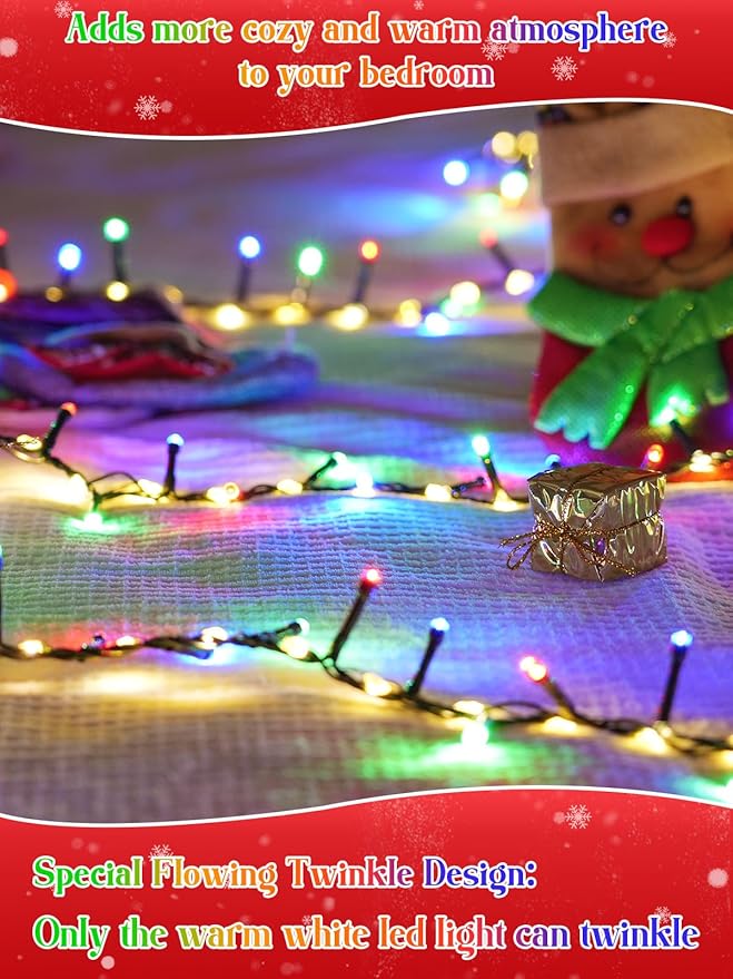 2025 New Christmas Cluster Lights 800LED with Flowing Twinkling, Firecracker Fairy Lights with 15 Modes & Timer, Waterproof Christmas String Lights for Indoor Outdoor Xmas Tree Party Garden Multicolor