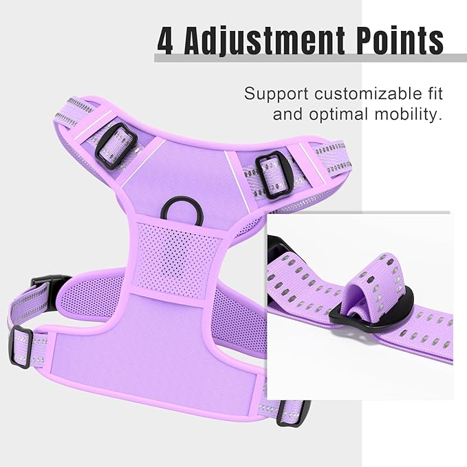 Rnivvi No Pull Dog Harness, Cute Reflective Medium Sized Puppy Kitten Harness, Adjustable Soft Padded Vest for Medium Dogs, Heavy Duty Pet Vest with Easy Control Handle for Walking, Purple