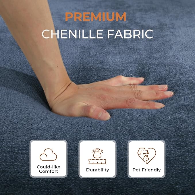 35" Large Storage Ottoman for Living Room, 7.8" Deep Seat Rectangular Ottoman Foot Rest for Couch, Chenille Storage Footstool Load 350 lb （Blue）