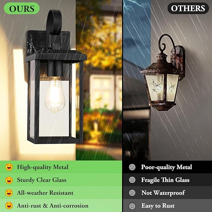 BesLowe 2-Pack Outdoor Wall Light Fixtures, 15" Exterior Lighting Fixtures Wall Mount, Waterproof Porch Lights Outdoor Wall Sconces Lanterns, Modern Outside Lights for House Front Door Garage, Black